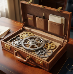 Aktenkoffer und Zahnrad